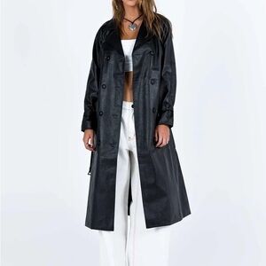 Princess Polly Women's Black Faux Leather Trench Coat